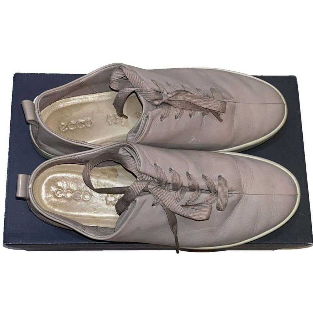 ECCO Shoes Womens Leisure Casual Oxford Sneakers Grey rose Leather Size US 8 BOX